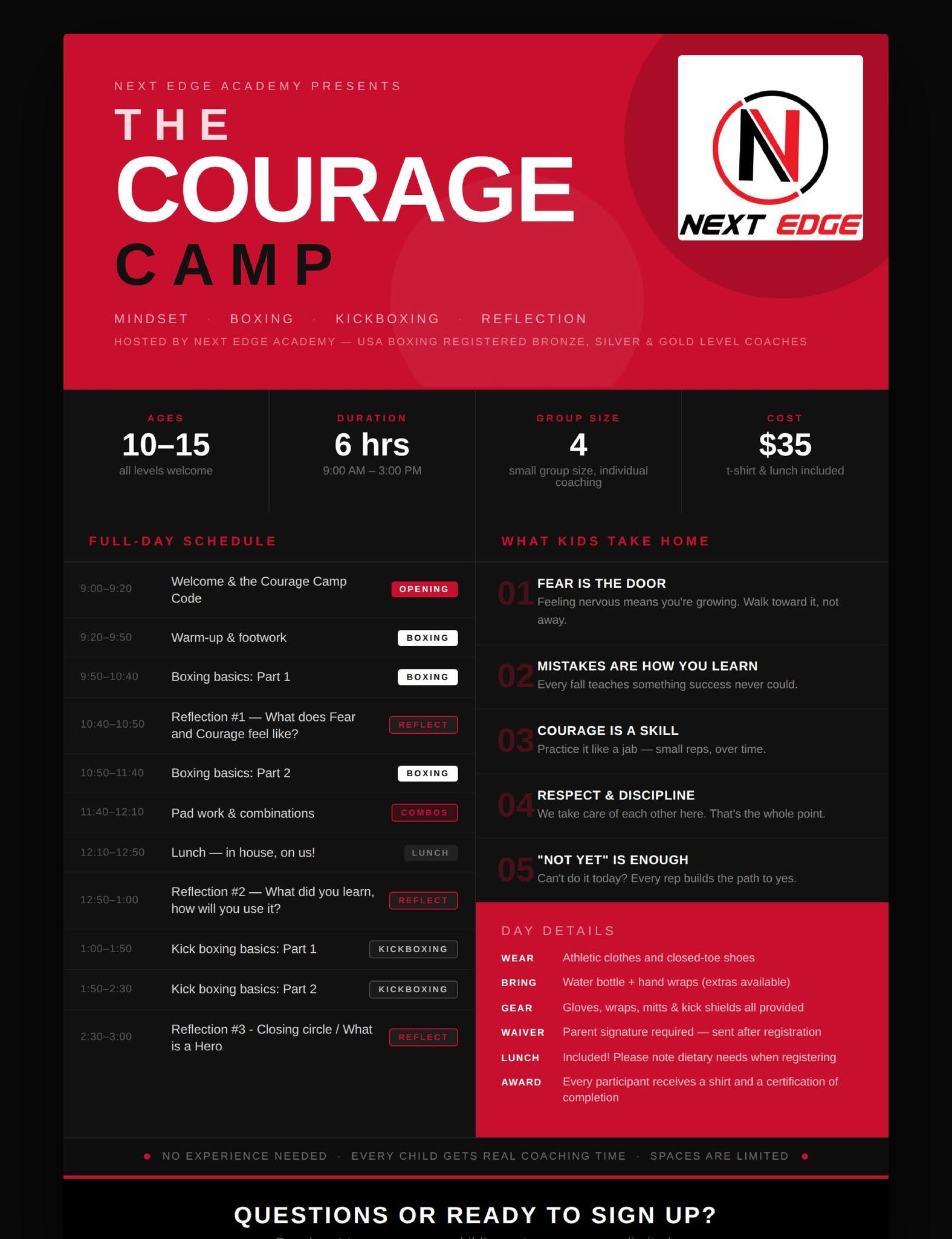 Courage Camp flyer